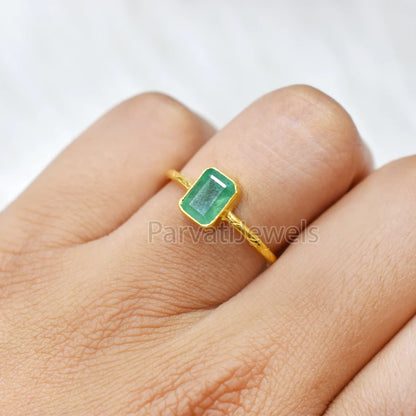 Natural Emerald Gemstone 14k & 18k Solid Gemstone Ring Jewelry, Solid Gold Emerald Ring, Solid Gold Handmade Ring Jewelry, Gold Ring