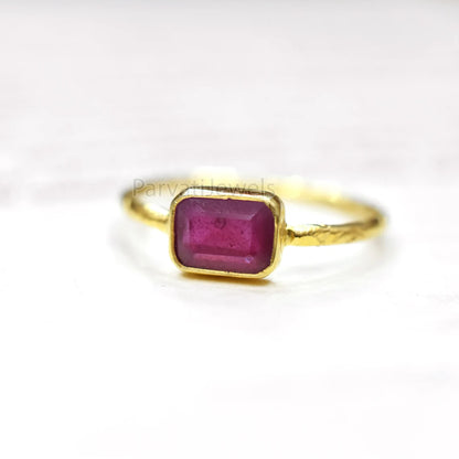 Natural Ruby Octagon Shape Gold Ring, 14K & 18k Ruby Gold Ring, Gold Ring, Engagement ring, Solid Gold Ring, Handmade Gifting Gold Ring