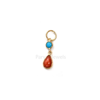 Beautiful Coral and Turquoise Charm, 18k Solid Gold Jewelry, Gold Charm, Handmade Gold Charm, Gold Jewelry, Charm Pendant, Gift For Her
