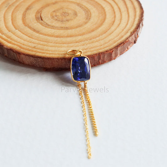 Lab Created Tanzanite Charm With Tassel, 18k Solid Gold Charm, lab Created Tanzanite Charm, Gold Charm, Faceted Tanzanite Charm,Gift For Her