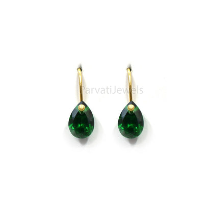 beautiful Solid 18k Gold Earrings, Delicate Emerald Earrings in 18K Gold, Drop Dangle Earrings Minimalist Handmade Earrings, Gift for Women