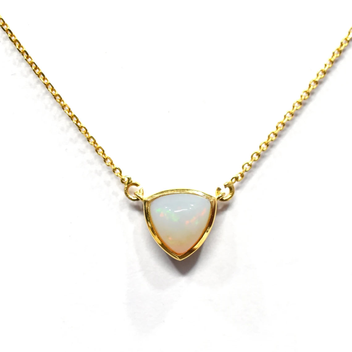 Natural Fire Opal 18k Solid Gold Charm Necklace Jewelry, Opal Charm Necklace, 18K Solid Gold Necklace, Handmade Gold Jewelry,