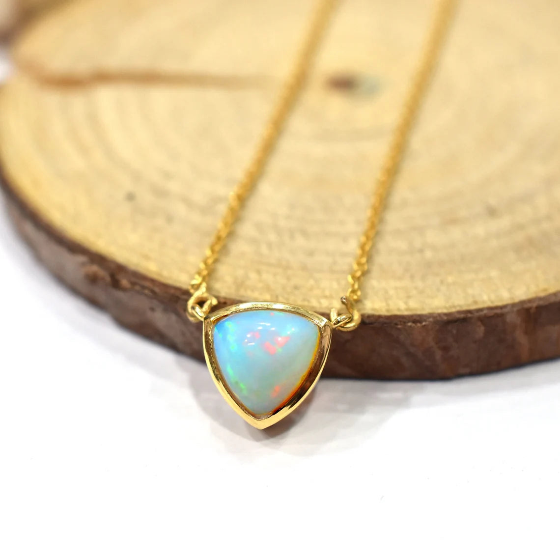 Natural Fire Opal 18k Solid Gold Charm Necklace Jewelry, Opal Charm Necklace, 18K Solid Gold Necklace, Handmade Gold Jewelry,