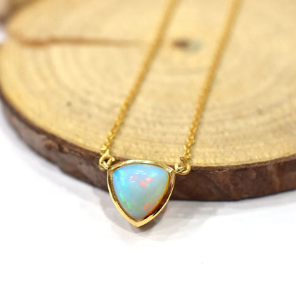 Natural Fire Opal 18k Solid Gold Charm Necklace Jewelry, Opal Charm Necklace, 18K Solid Gold Necklace, Handmade Gold Jewelry,