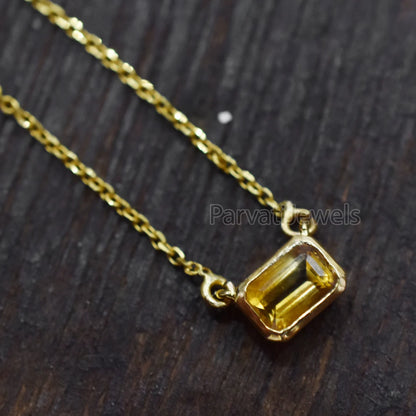 Natural Citrine 18k Solid Gold Charm Necklace Jewelry, Citrine Charm Necklace, 18K Solid Gold Necklace, Handmade Gold Jewelry