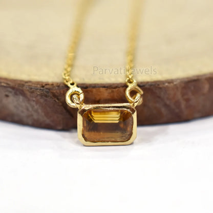 Natural Citrine 18k Solid Gold Charm Necklace Jewelry, Citrine Charm Necklace, 18K Solid Gold Necklace, Handmade Gold Jewelry