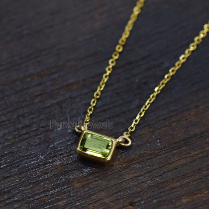 Double Lock Style Natural Peridot 18k Solid Gold Charm Necklace Jewelry, Peridot Charm Necklace, 18K Solid Gold Necklace, Gold Necklace