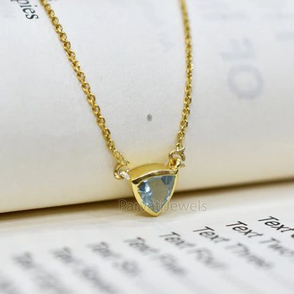 Beautiful Natural Swill Blue Topaz With 18k Solid Gold Pendant Necklace, Blue Topaz Gold Necklace, Gold Charm Necklace, Handmade Gold Charm
