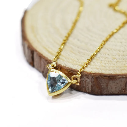 Beautiful Natural Swill Blue Topaz With 18k Solid Gold Pendant Necklace, Blue Topaz Gold Necklace, Gold Charm Necklace, Handmade Gold Charm