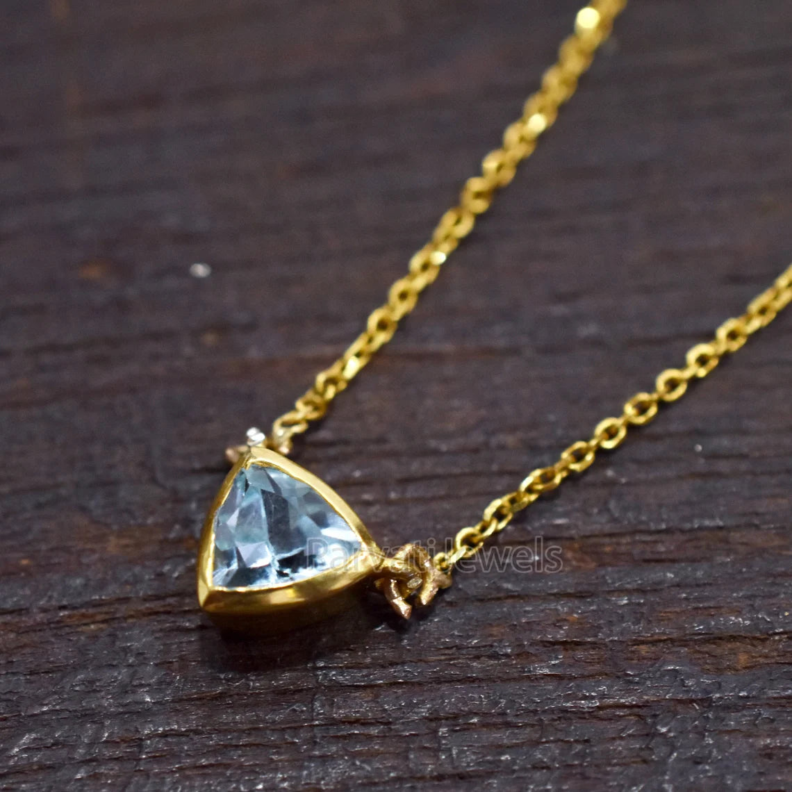 Beautiful Natural Swill Blue Topaz With 18k Solid Gold Pendant Necklace, Blue Topaz Gold Necklace, Gold Charm Necklace, Handmade Gold Charm