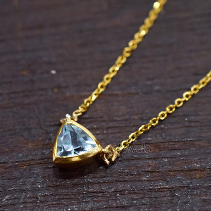 Beautiful Natural Swill Blue Topaz With 18k Solid Gold Pendant Necklace, Blue Topaz Gold Necklace, Gold Charm Necklace, Handmade Gold Charm