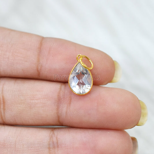 Natural Crystal 18k Solid Gold Charm Pendant, Crystal Gemstone 18k Solid Gold Charm, Crystal Gold Charm, Handmade Gold Charm, Gift For Her