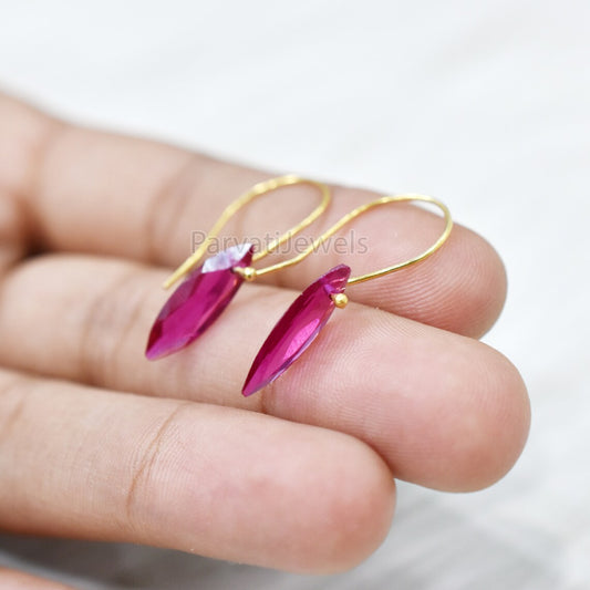 Pink Tourmaline 18K Solid Gold Earrings, Tourmaline Earrings Solid Gold, 14K & 18K Gold Earrings Jewelry, Handmade Earrings For Women Gift