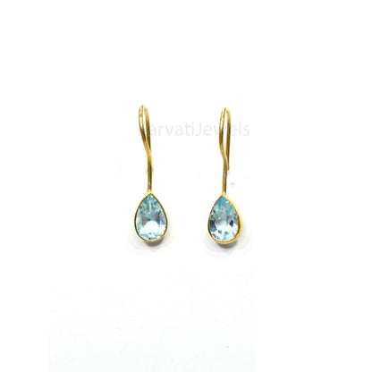 Natural Blue Sapphire Gemstone 18k Solid Gold Earrings, Gold Earrings, Blue Topaz Dangler Earrings, Natural Gold Earrings, Handmade Earring