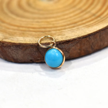 Beautiful Turquoise Charm, 18k Solid Gold Charm, Natural Turquoise Charm, Handmade Gold Charm,Natural Sleeping Beauty Turquoise,Gift For Her