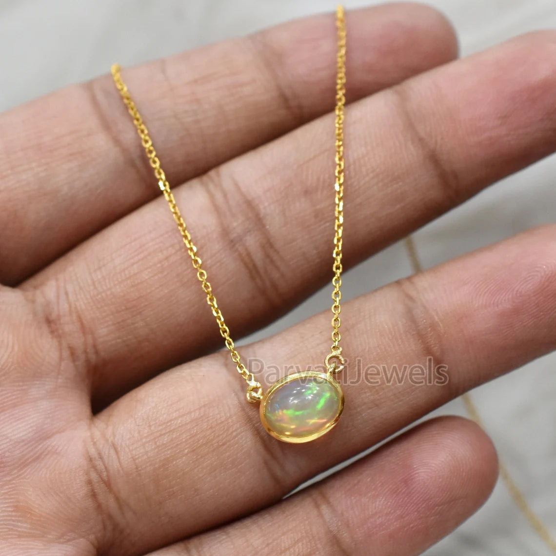 Natural Fire Opal 18k Solid Gold Charm Necklace Jewelry, Oval Shape Opal Charm Necklace, 18K Solid Gold Necklace, October Birthstone Jewelry