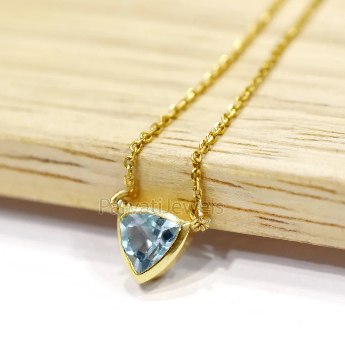 Beautiful Natural Swill Blue Topaz With 18k Solid Gold Pendant Necklace, Blue Topaz Gold Necklace, Gold Charm Necklace, Handmade Gold Charm