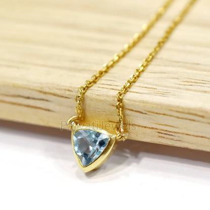 Beautiful Natural Swill Blue Topaz With 18k Solid Gold Pendant Necklace, Blue Topaz Gold Necklace, Gold Charm Necklace, Handmade Gold Charm