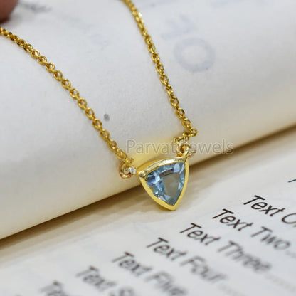 Beautiful Natural Swill Blue Topaz With 18k Solid Gold Pendant Necklace, Blue Topaz Gold Necklace, Gold Charm Necklace, Handmade Gold Charm