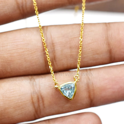 Beautiful Natural Swill Blue Topaz With 18k Solid Gold Pendant Necklace, Blue Topaz Gold Necklace, Gold Charm Necklace, Handmade Gold Charm
