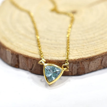 Beautiful Natural Swill Blue Topaz With 18k Solid Gold Pendant Necklace, Blue Topaz Gold Necklace, Gold Charm Necklace, Handmade Gold Charm