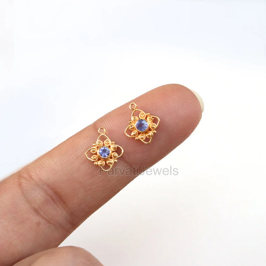 Natural Tanzanite Round Shape 14k & 18k Solid Gold Charm, Filigree Charm, tanzanite 14k Gold Charm, Charms For Earring Handmade Gold Charm