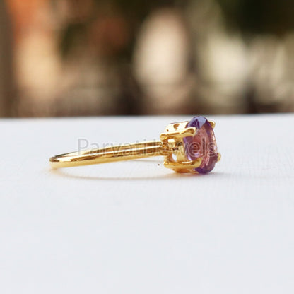 Elegant Amethyst 14k & 18k Solid Gold Ring, Gemstone Ring, Gold Jewelry, Solid Gold Ring, Handmade Amethyst Gold Ring,Gold Ring,Gift For Her