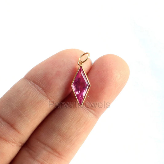 Elegant Lab-Created Pink Tourmaline Charm, 18k Solid Gold Charm, Handmade Gold Charm, Charms Necklace, Pink Tourmaline Charms,Gift For Her