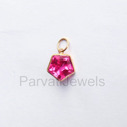Lab-Created Pink Tourmaline Charm, 18k Solid Gold Charm, Handcrafted Gold Charm, Charms Pendant, Gold Jewelry, Tourmaline Charm,Gift For Her