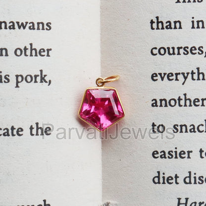 Lab-Created Pink Tourmaline Charm, 18k Solid Gold Charm, Handcrafted Gold Charm, Charms Pendant, Gold Jewelry, Tourmaline Charm,Gift For Her
