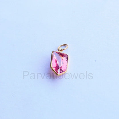 Lab-Created Pink Tourmaline Charm, 18k Solid Gold Charm, Handcrafted Gold Charm, Charms Pendant, Gold Jewelry, Tourmaline Charm,Gift For Her