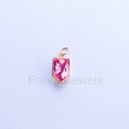 Lab-Created Pink Tourmaline Charm, 18k Solid Gold Charm, Handcrafted Gold Charm, Charms Pendant, Gold Jewelry, Tourmaline Charm,Gift For Her
