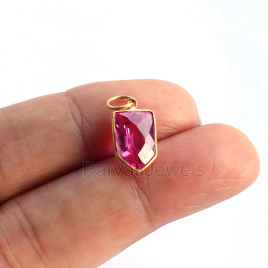 Lab-Created Pink Tourmaline Charm, 18k Solid Gold Charm, Handcrafted Gold Charm, Charms Pendant, Gold Jewelry, Tourmaline Charm,Gift For Her