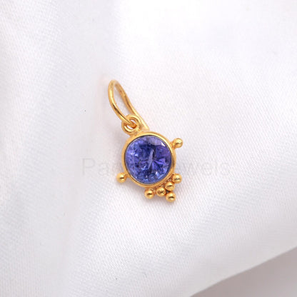 Natural Tanzanite Charm, Solid 18k Gold Charm, Handmade Gold Charm, December Birthstone Charm, Tanzanite Gold Charm,Minimalist Charm Pendant