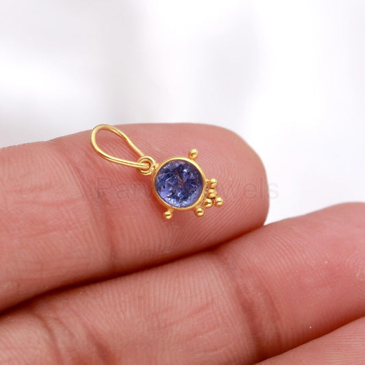 Natural Tanzanite Charm, Solid 18k Gold Charm, Handmade Gold Charm, December Birthstone Charm, Tanzanite Gold Charm,Minimalist Charm Pendant