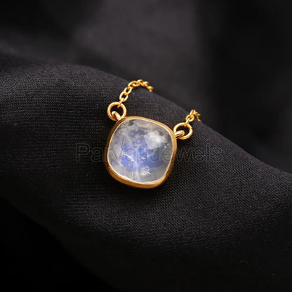 Natural Fire Rainbow Moonstone Necklace, 18k Solid Gold Necklace, Blue Moonstone Necklace, Handmade Gold Necklace, Birthstone Gold Necklace