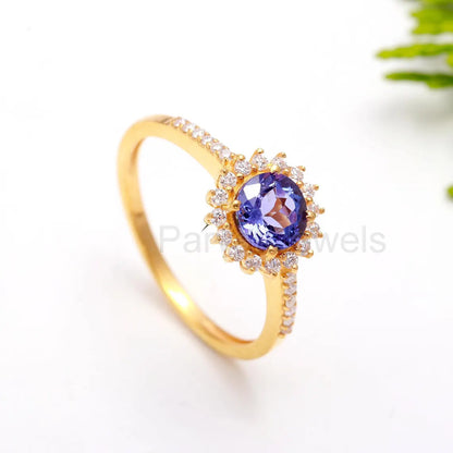 AA Natural Tanzanite Solid Gold Ring, 14K Solid Gold Ring, Diamond Ring, Anniversary Gift, Tanzanite Gold Ring, December Birthstone Ring