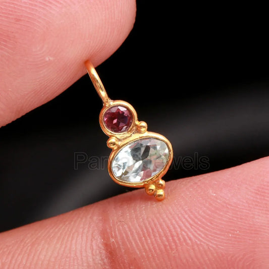 Natural Blue Topaz With Tourmaline Charm, 18k Solid Gold Charm, Gold Charm, Tourmaline Pendant, Topaz Charm Pendant, Handmade Gold Charm,