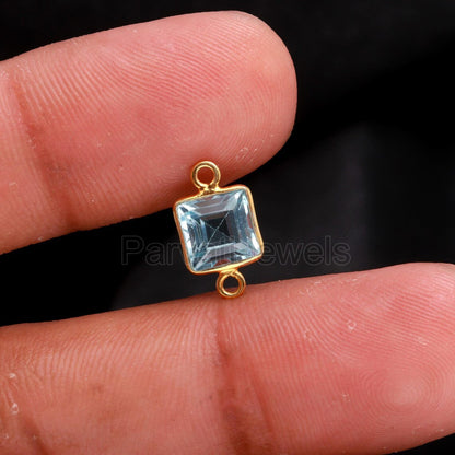 Natural Blue Topaz Connector 18k Solid Gold Connector, Topaz Gold Connector, Gold Pendant Connector, Gold Connector, Jewelry Connector,