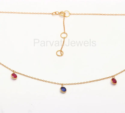 AA Ruby With Sapphire Necklace, Multi Gemstone, 18k Solid Gold Necklace, Sapphire Necklace, Handmade Necklace, Ruby Birthstone Necklace, Gold Chain Necklace