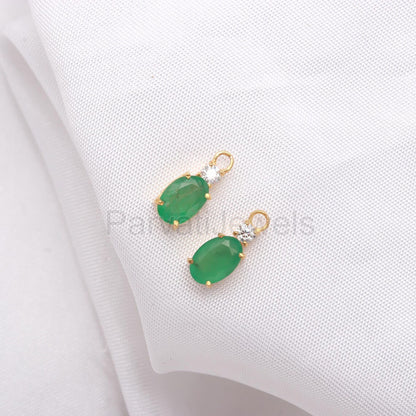 AA Natural Emerald With Moissanite Hoop Earring, Solid 18k Gold Earrings, Emerald Hoop Earring, Birthstone Earring, Partywear Hoop Earring,