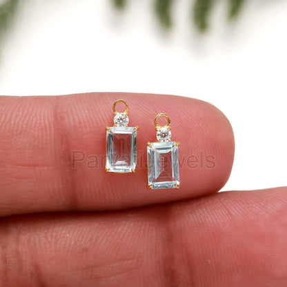 AA Natural Blue Topaz With Moissanite Hoop Earrings, Solid 18k Gold Earrings, Topaz Hoop Earrings, Birthstone Earrings, Partywear Earring,