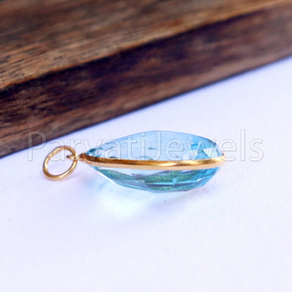 Blue Topaz Charm, 18k Solid Gold Charm, Natural Blue Topaz Charm, Gold Charm, Charm Pendant, Charm Necklace, Handmade Gold Charm