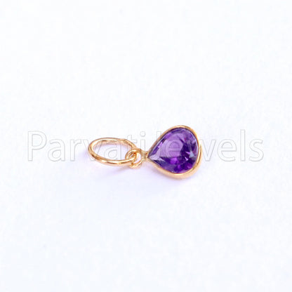 Amethyst Charm, 18k Solid Gold Charm, Natural Amethyst Charm, Gold Charm, Charm Pendant, Charm Necklace, Handmade Gold Charm, Gfit for Her