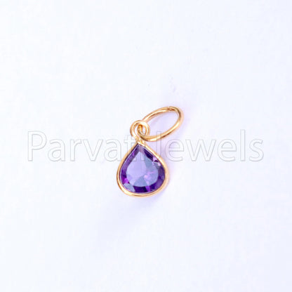 Amethyst Charm, 18k Solid Gold Charm, Natural Amethyst Charm, Gold Charm, Charm Pendant, Charm Necklace, Handmade Gold Charm, Gfit for Her