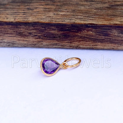 Amethyst Charm, 18k Solid Gold Charm, Natural Amethyst Charm, Gold Charm, Charm Pendant, Charm Necklace, Handmade Gold Charm, Gfit for Her