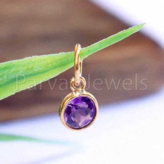 Amethyst Charm, 18k Solid Gold Charm, Natural Amethyst Charm, Gold Charm, Charm Pendant, Charm Necklace, Handmade Gold Charm, Gfit for Her