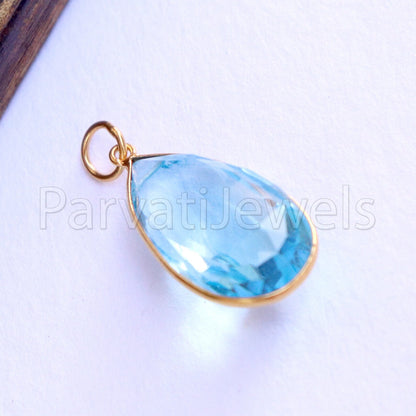 Blue Topaz Charm, 18k Solid Gold Charm, Natural Blue Topaz Charm, Gold Charm, Charm Pendant, Charm Necklace, Handmade Gold Charm