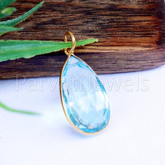 Blue Topaz Charm, 18k Solid Gold Charm, Natural Blue Topaz Charm, Gold Charm, Charm Pendant, Charm Necklace, Handmade Gold Charm