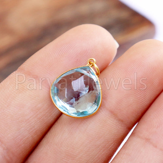Blue Topaz Charm, 18k Solid Gold Charm, Natural Blue Topaz Charm, Gold Charm, Charm Pendant, Charm Necklace, Handmade Gold Charm